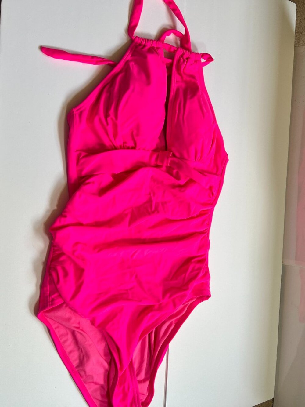 Time and Tru Monaco Scoop Neck Cutout Halter Hot Pink Swimsuit. W Medium